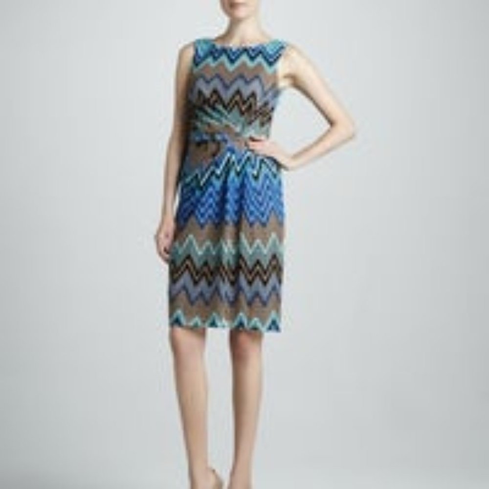 DAVID MEISTER blue chevron crochet sheath dress